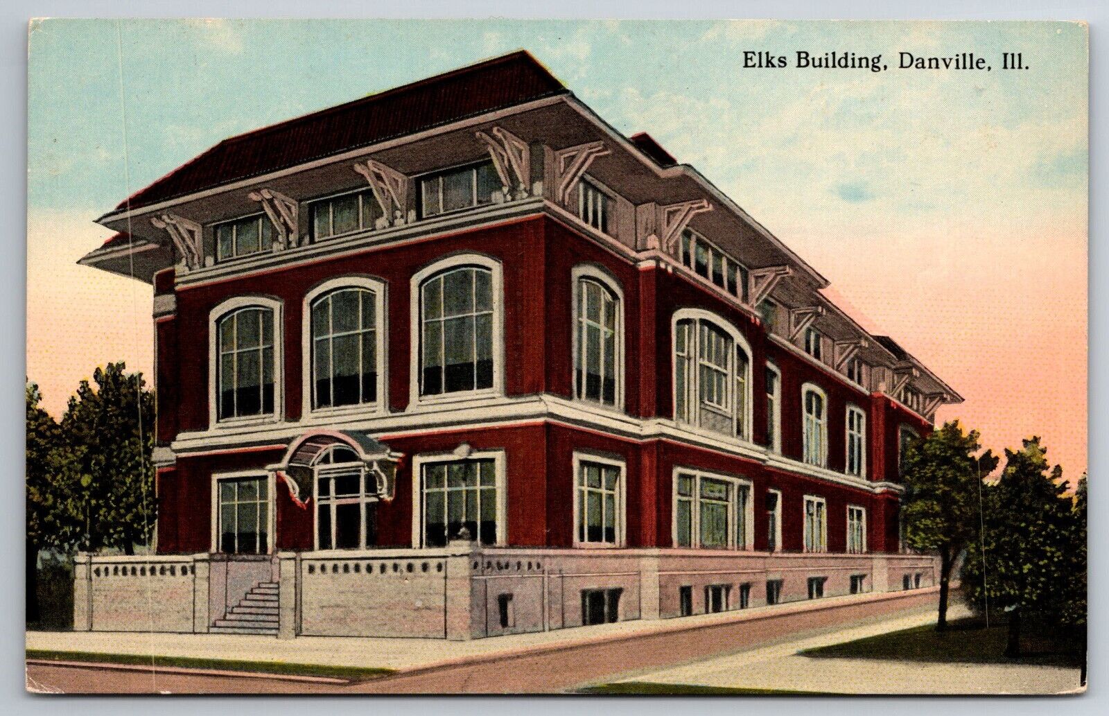 Vintage Postcard IL Danville Elks Building Divided Back