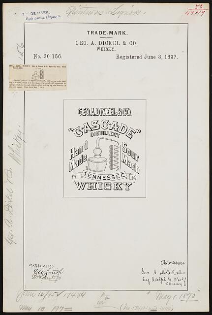 Trademark registration George A. Dickel Co. for Cascade Distillery brand Whisky