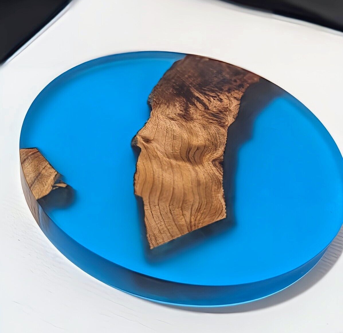 Epoxy Wood Coaster  (4 SET) Blue Resin Handmade USA SALE  No Two Alike