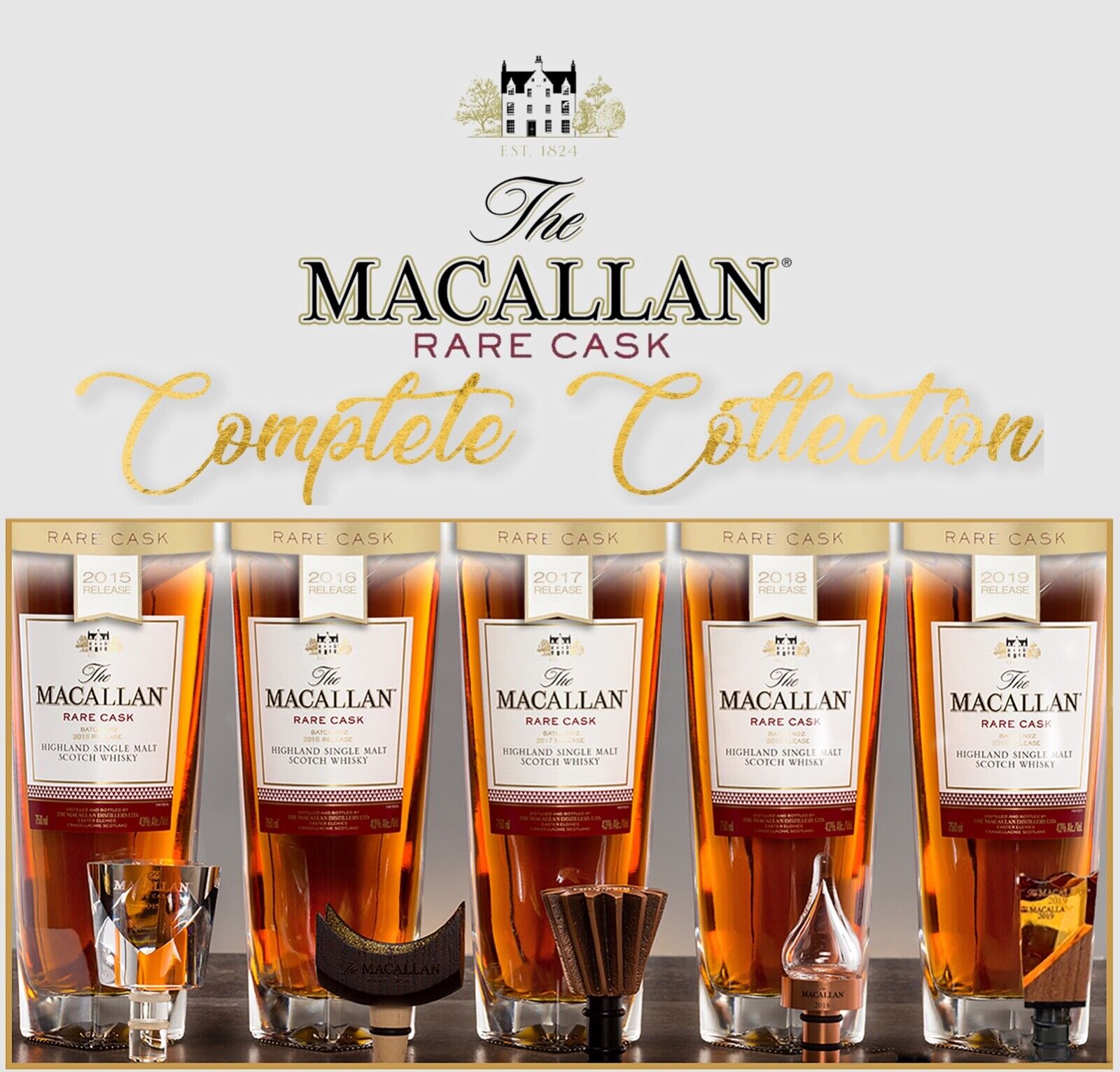 Macallan Rare Cask Bottle Stopper COMPLETE COLLECTION  2015 2016 2017 2018 2019