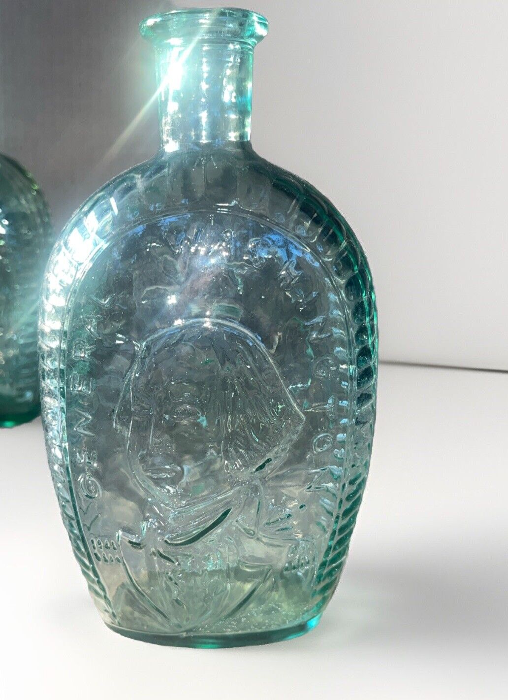 VTG Lestoil Glass Bottle General George Washington Eagle Flask Decanter Aqua