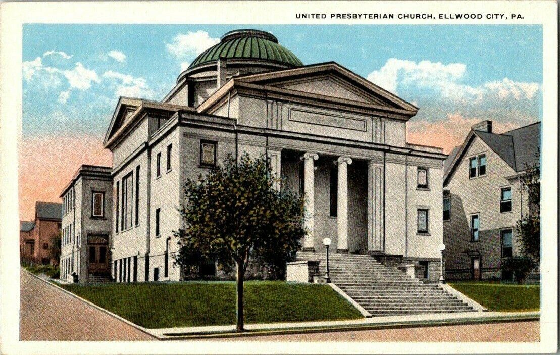 1920\'S. ELLWOOD CITY, PA. UNITED PRESBYTERIAN CHURCH. POSTCARD.