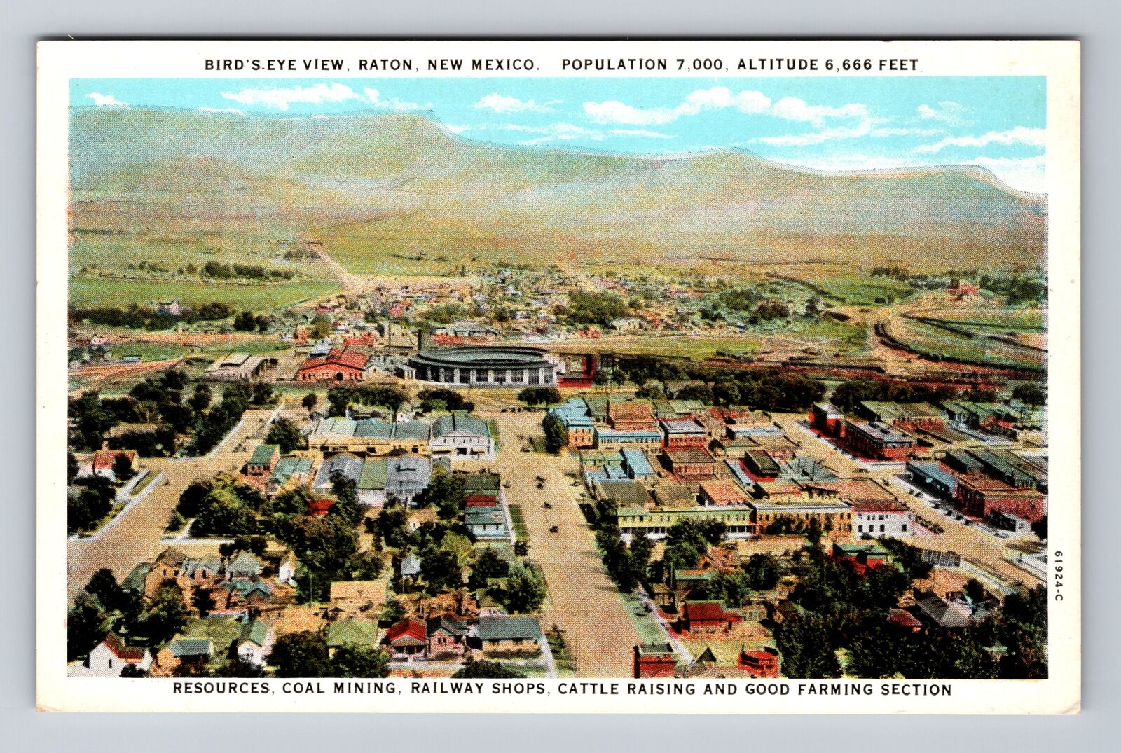 Raton NM-New Mexico, Aerial Of Town Area, Antique, Vintage Postcard