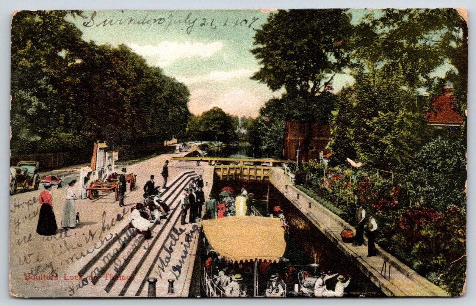 Postcard Boulters Locks On Thames, England Posted 1907
