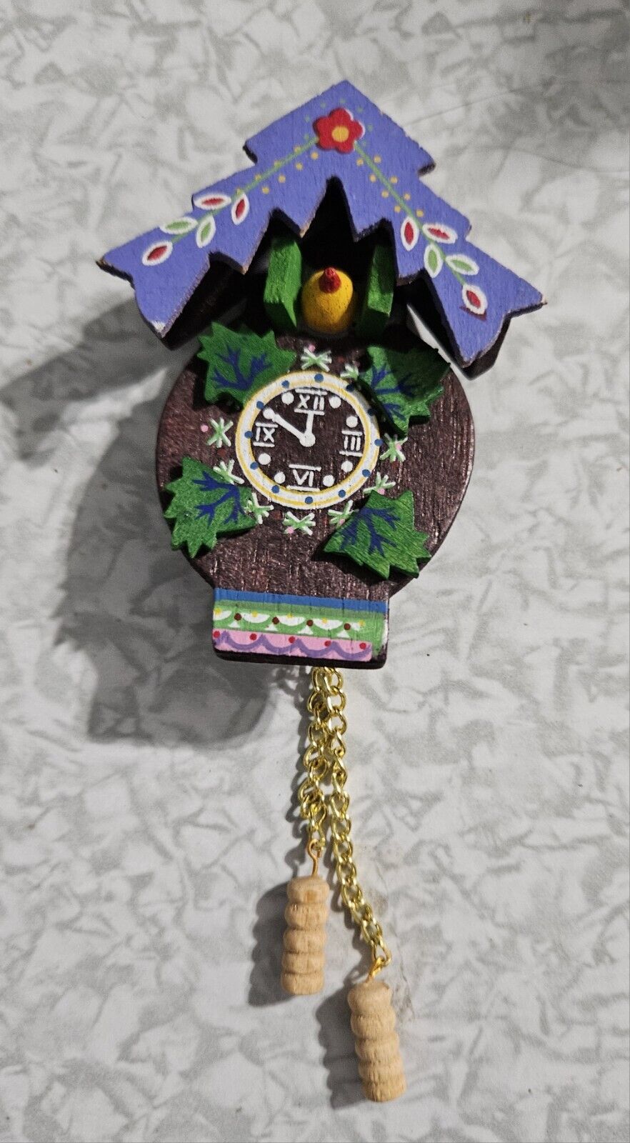 Vintage Wooden Handpainted Cockoo Clock Ornament 
