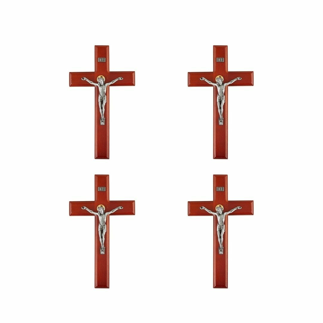 Cherry Finish Wood Catholic Saint Mark Wall Cross Crucifix, 4 Pack, 12 In