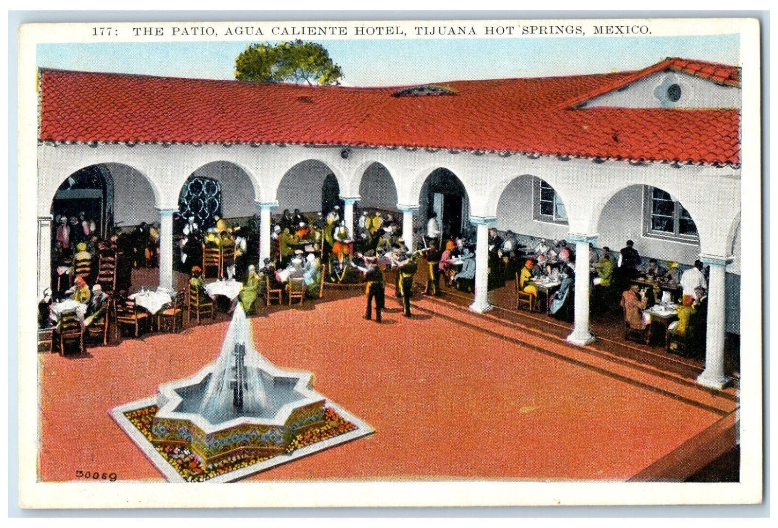 c1950's Patio Agua Caliente Hotel Tijuana Hot Springs Mexico Postcard