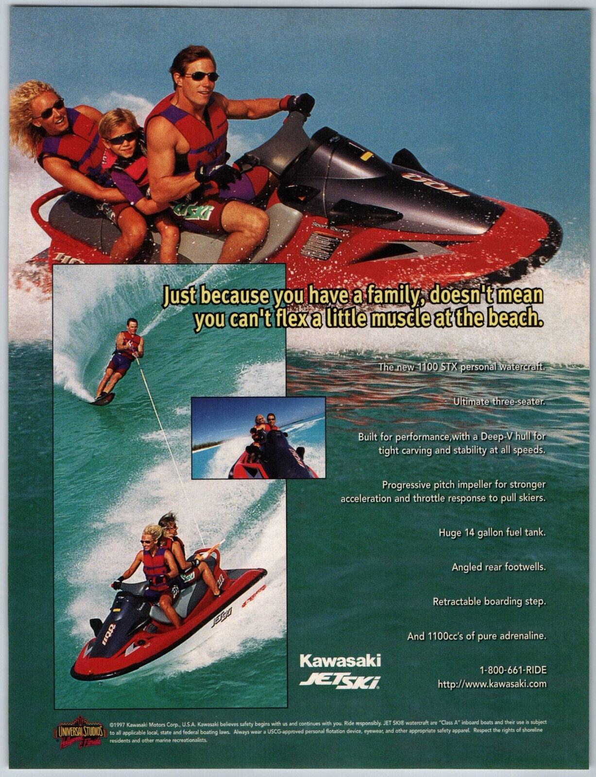 Kawasaki Jet Ski Water Sport  - 1997 Vintage Print Ad Ephemera