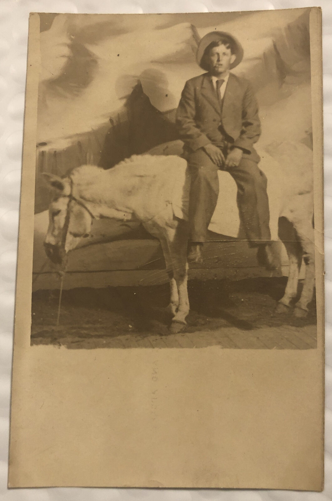 Antique RPPC Real Photo Postcard - Charlie Elson On A Mule Circa 1910