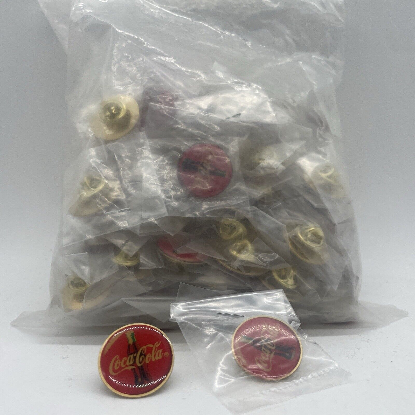 Lot Of 100+ New Coca Cola Pins Buttons Circa 1993-2003 Sealed Lapel Vintage