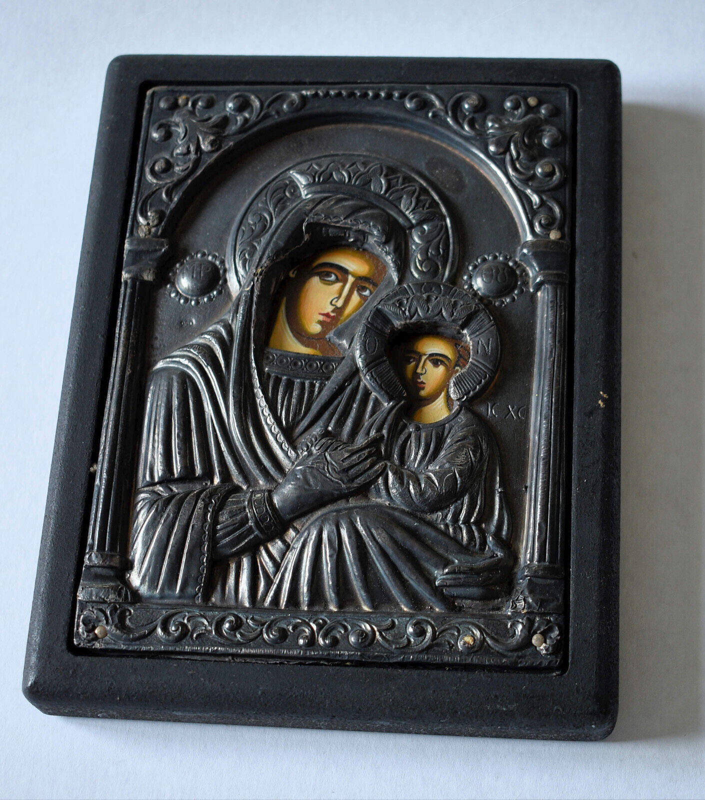 Icon Virgin Mary & Child~Marked 950 Silver~Replica from Athens  Byzantine Museum