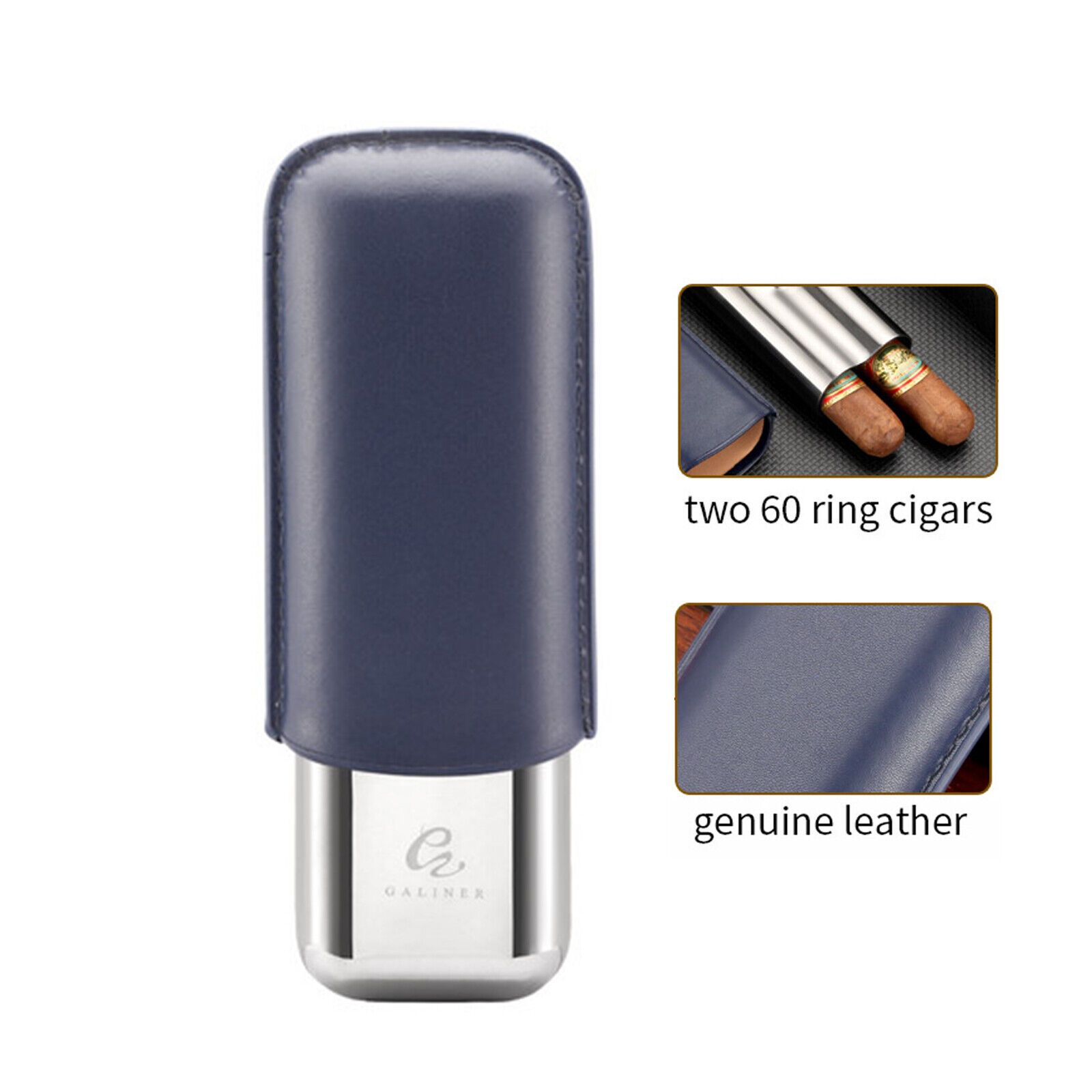 Galiner Leather 2 Slot Cigar Case Tubes Holders Vintage Metal Humidor Gift Box
