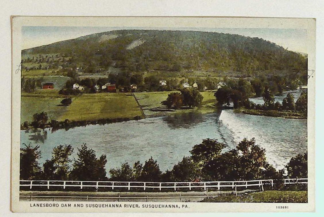Lanesboro dam & Susquehanna River Susquehanna PA Pennsylvania Postcard Vintage q