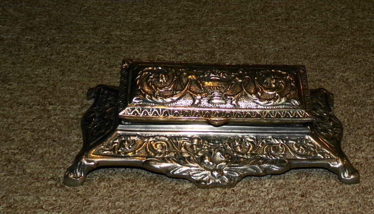Fabulous Ornate Silver Plated Desk Storage Piece WOW Heavy 8\