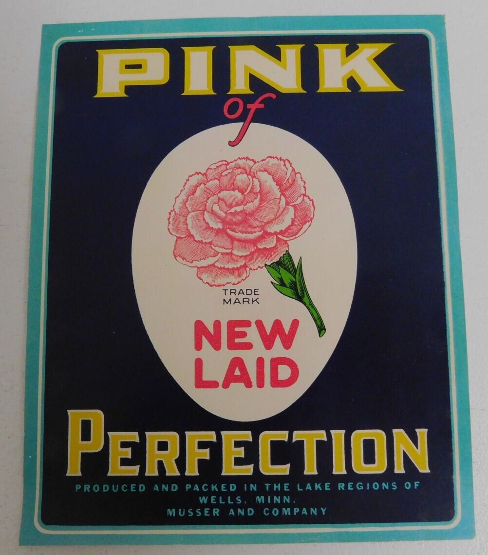 Vintage Pink Of Perfection Egg Crate label...Wells Minnesota