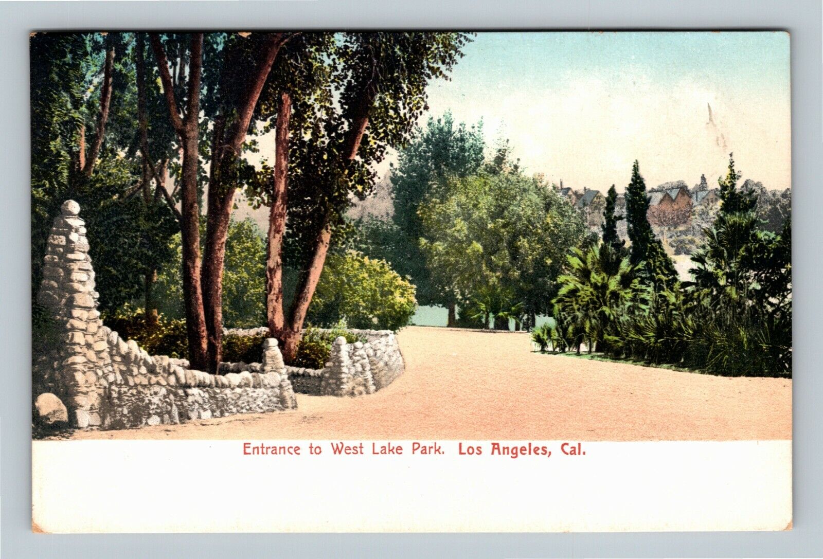 Los Angeles CA, West Lake Park Entrance, California c1905 Vintage Postcard