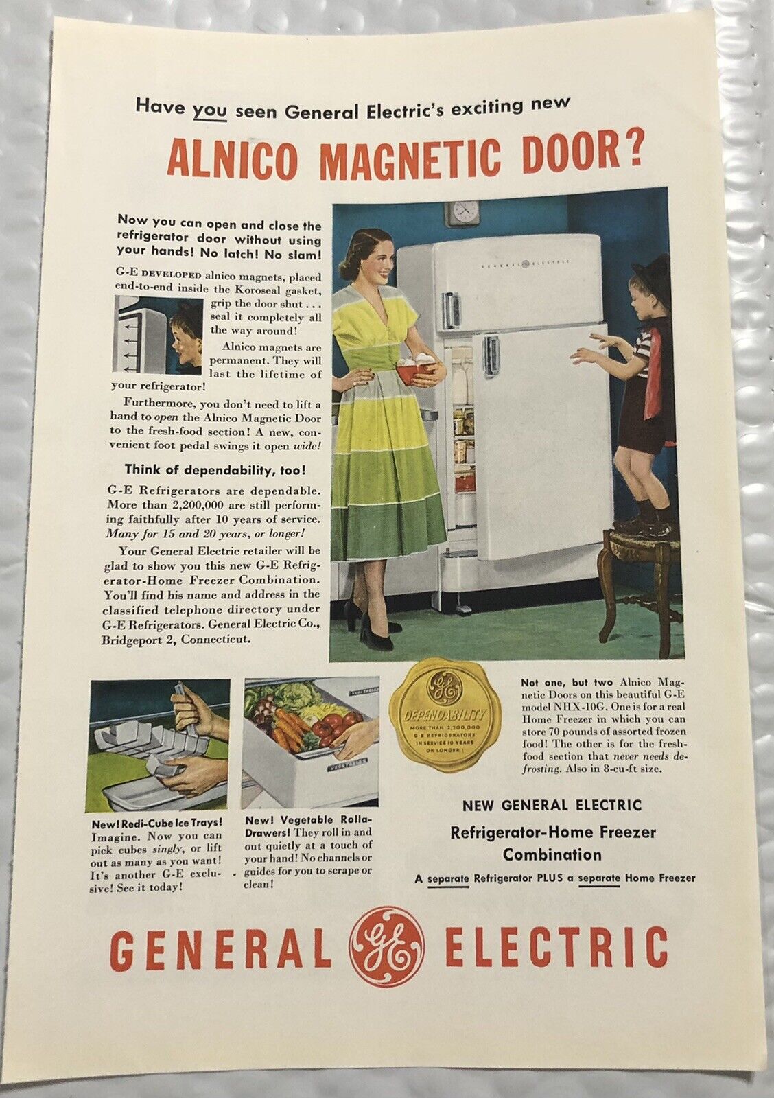 Vintage 1950 Original Print Ad Full Page - General Electric - Alnico Magnetic