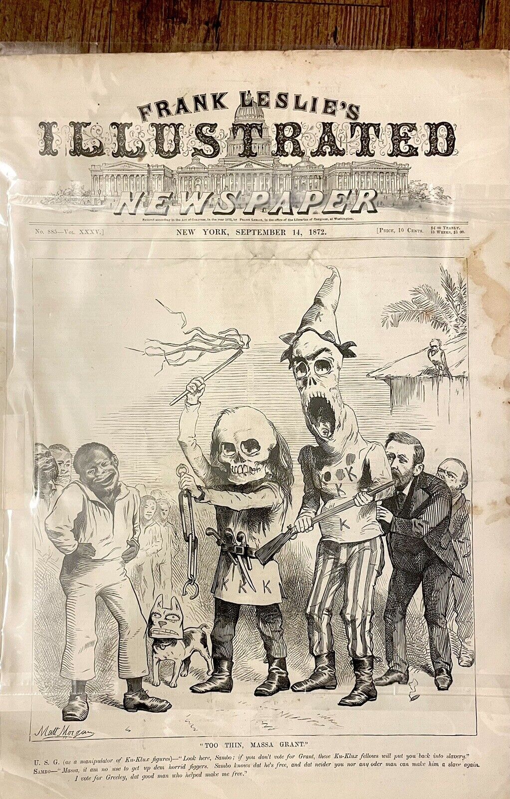 Frank Leslie’s Illustrated Newspaper New York 1872 Skull Hooded KKK Cover RARE