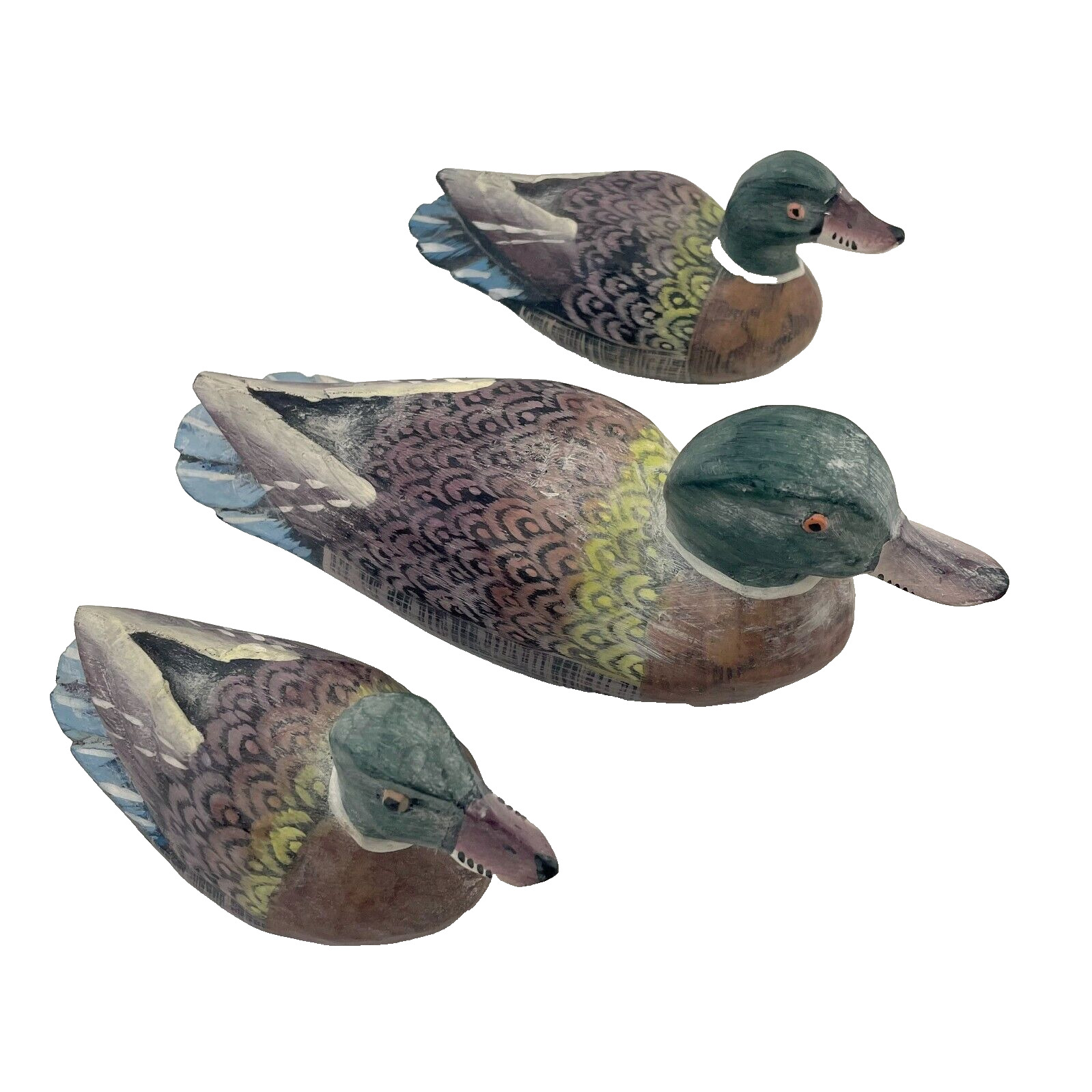 Hand Carved Wood Duck Decoy Set of 3 Ducks Hand Painted 242