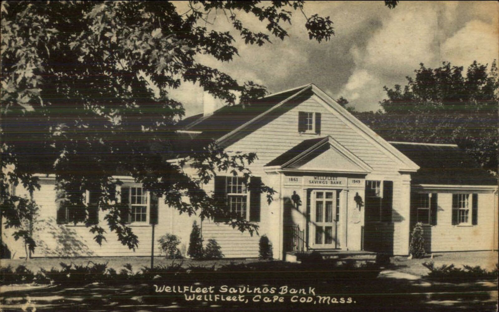 Wellfleet Cape Cod MA Savings Bank b&w c1940s Postcard
