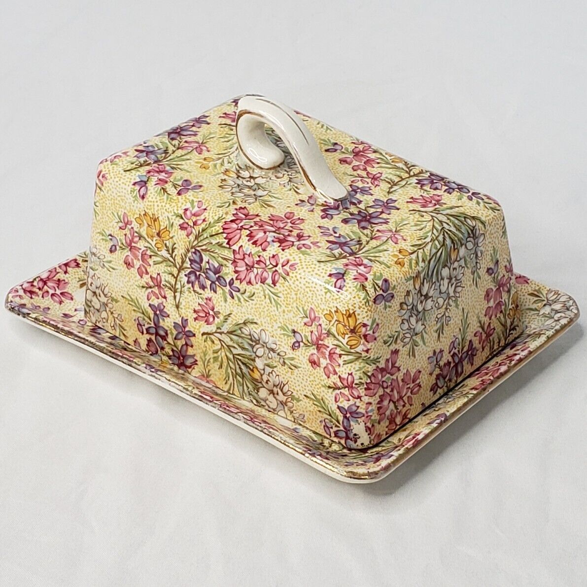 Vintage Lord Nelson HEATHER Floral Chintz Cheese Box / Butter Dish Keeper