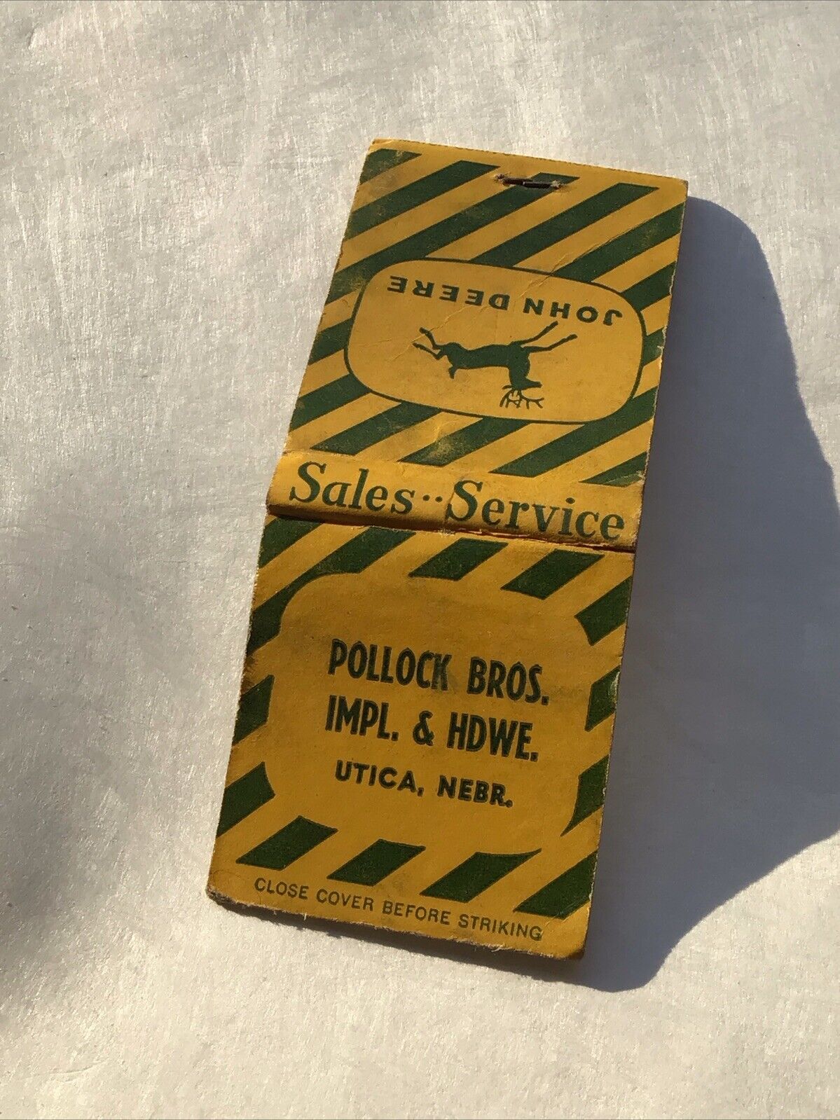 Vintage John Deere Matchbook Pollock Bros Utica Nebraska Advertising