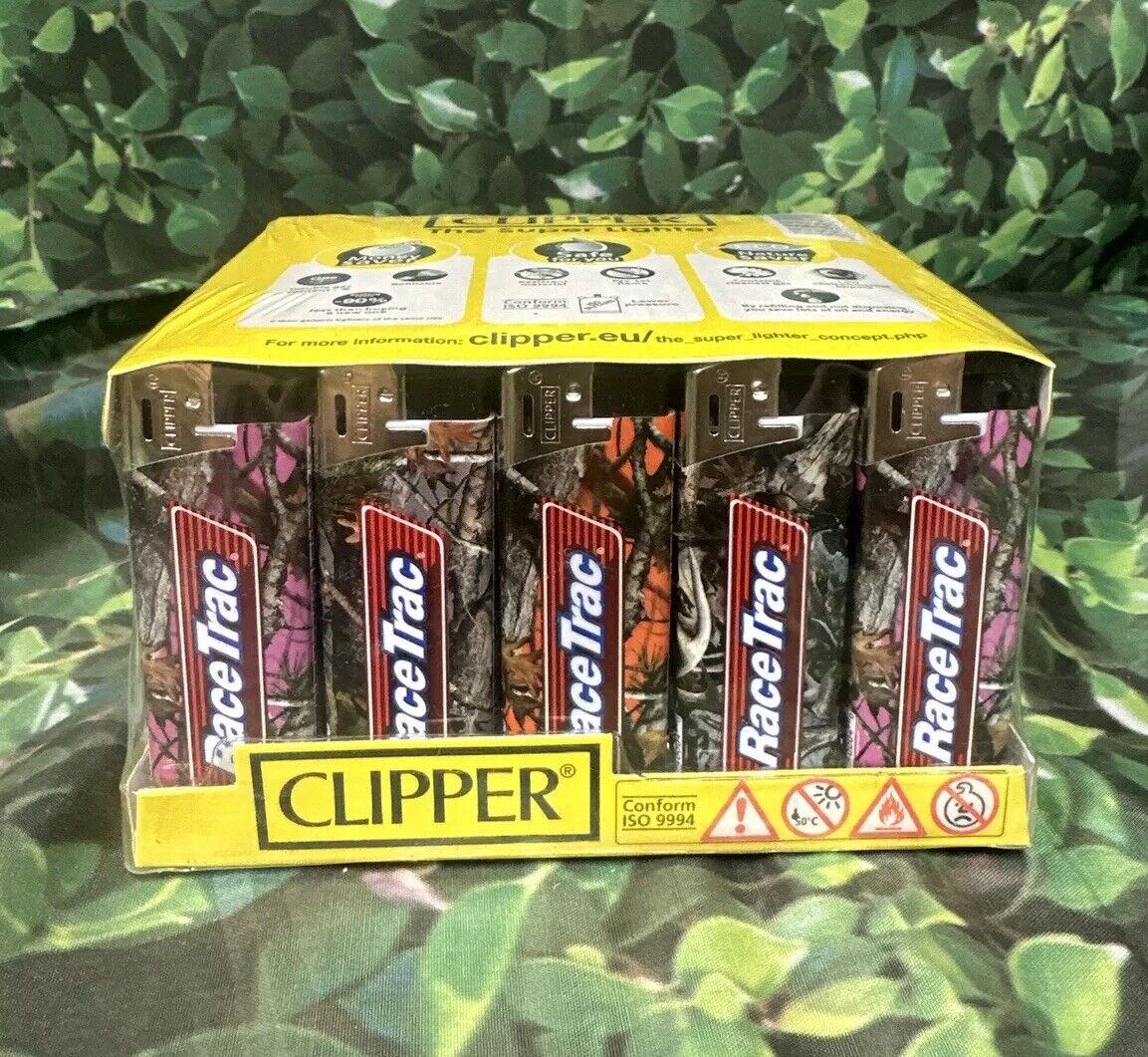 Clipper The Super Lighter Racetrac- Lot Of 50 Lighters-Camo Color