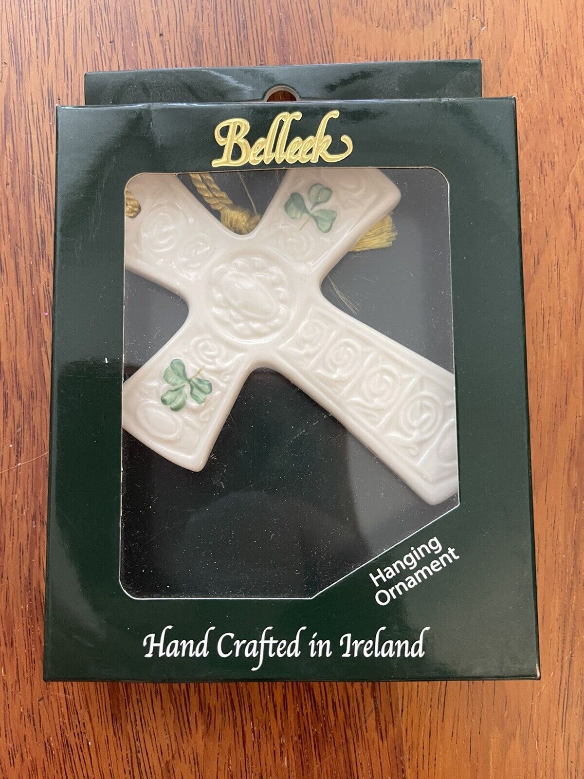 Belleek Pottery Cross Christmas Ornament Celtic St. Patrick Irish Shamrock NIB