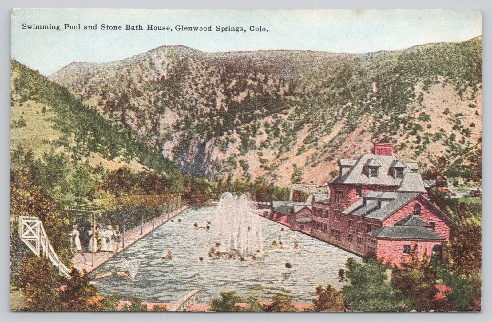 Postcard Swimming Pool Stone Bath House Glenwood Springs Colorado ca.1910