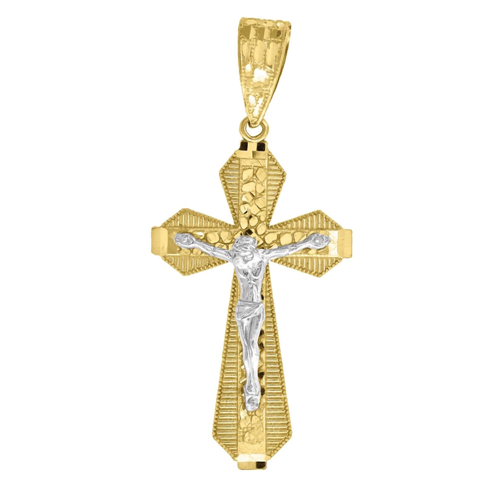 Crucifix 14k Yellow Gold Diamond - Cross Diamond Cut 14k Two Tone Gold 