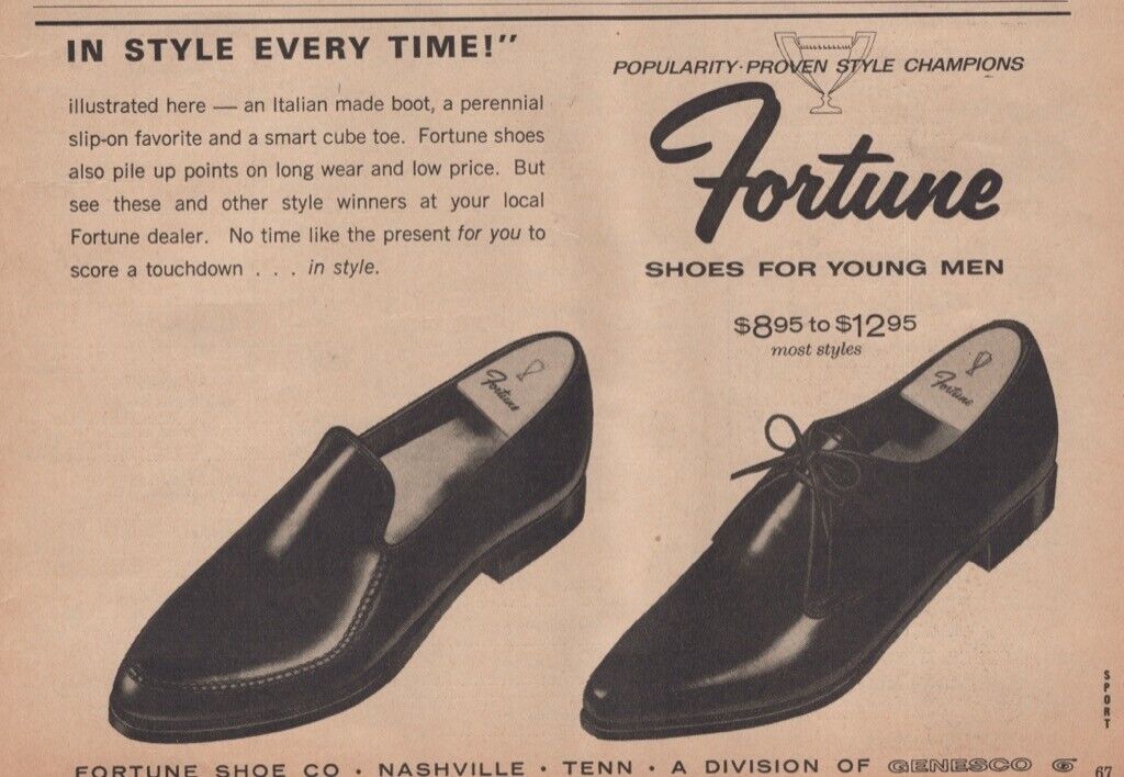 Fortune Dress Shoes Suit Mens Clothes Leather Vintage Print Ad Page