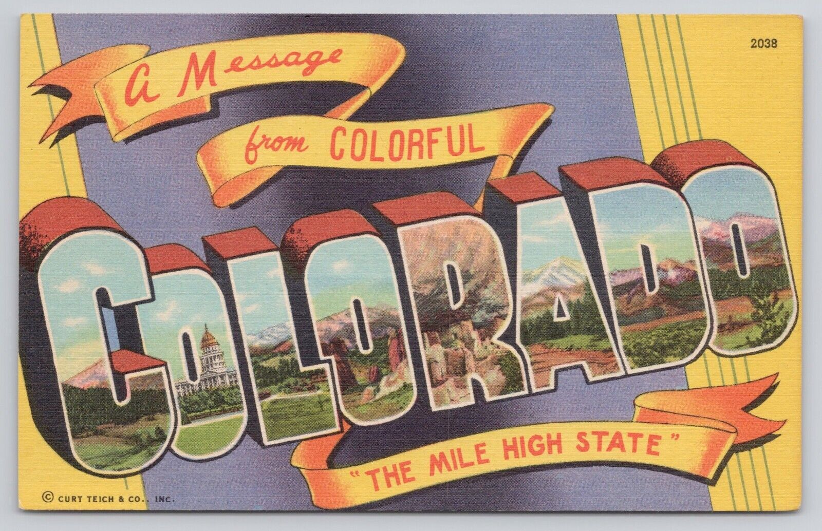 Greetings from Colorful Colorado Mile High State Large Letters Vintage Postcard