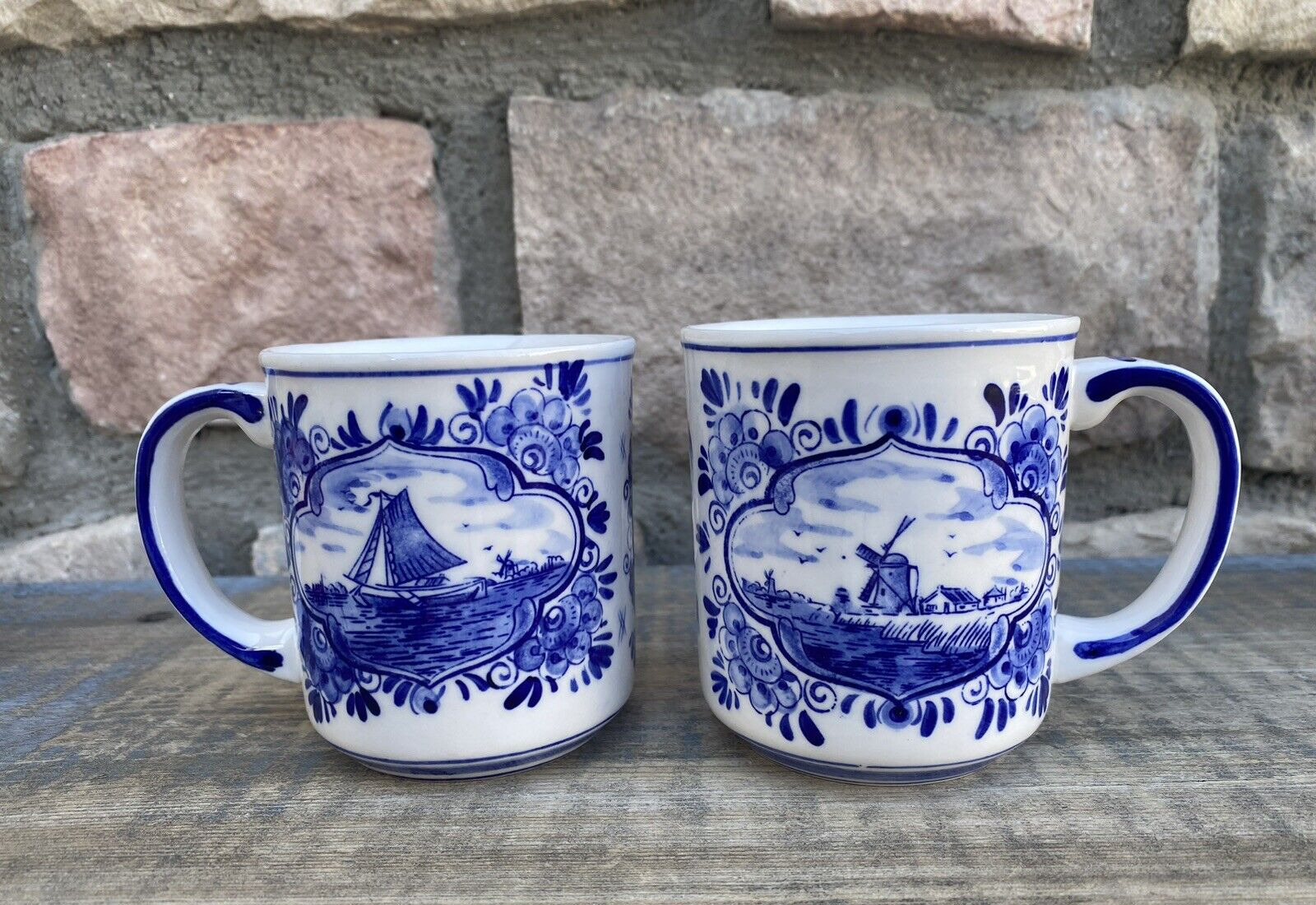 Blue and White Elesva Holland Windmill & Boat Design Coffee Mug/Tea Cup 886