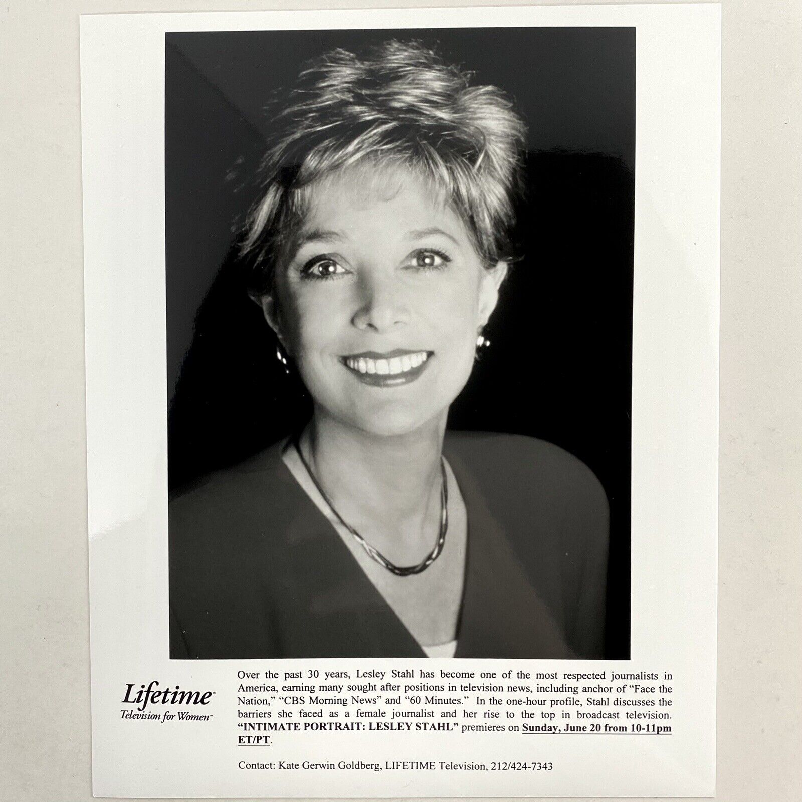 Intimate Portrait Lesley Stahl Vintage 1989 Lifetime Television Host Press Photo