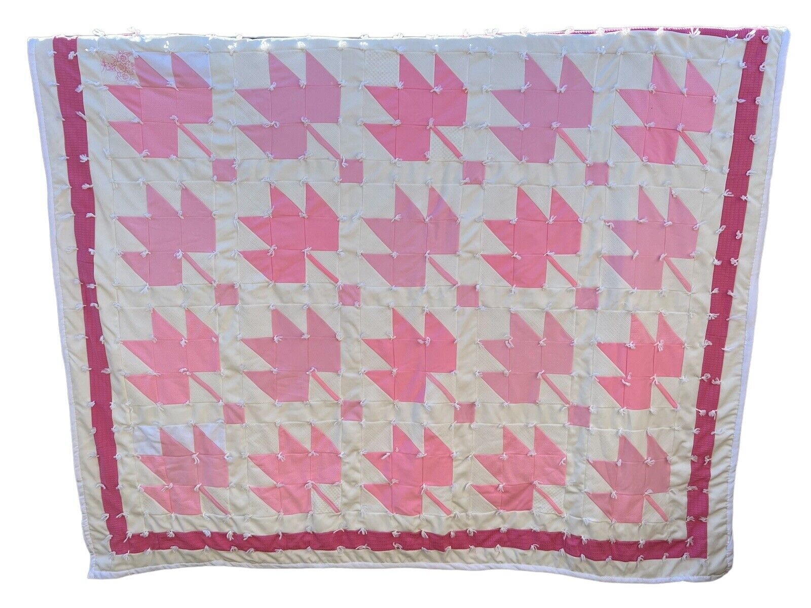 Handmade Quilt Patchwork Bed Spread 81 X 70 Pink And White Girls Nursery