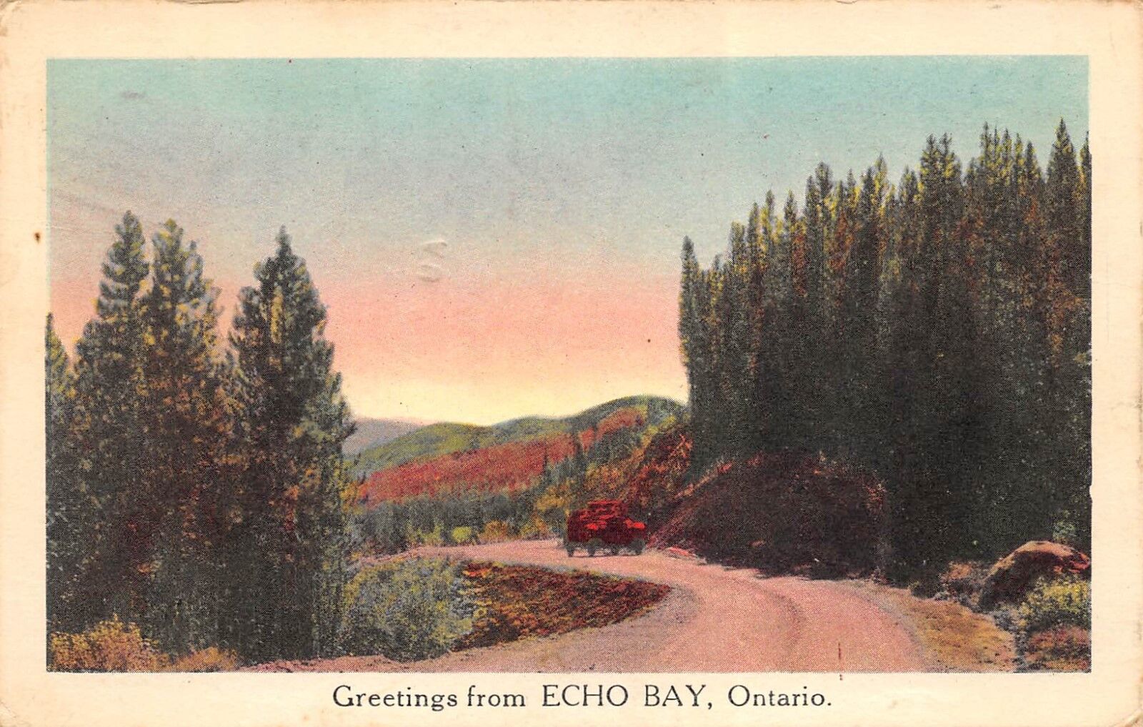 Echo Bay Ontario Canada 1949 Greetings Postcard Oncoming Truck 