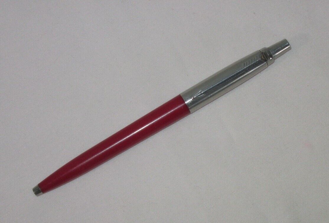 Vintage Parker Red Jotter Ballpoint Pen With Recessed Logo Button & Red Refill
