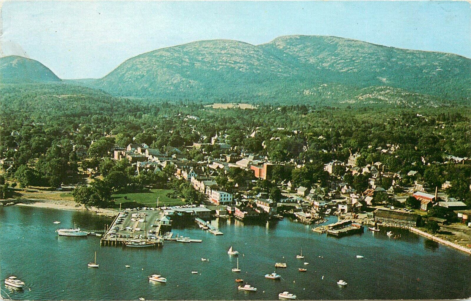 Bar Harbor Maine Village on Mt Desert MA Massachusetts aerial view Postcard