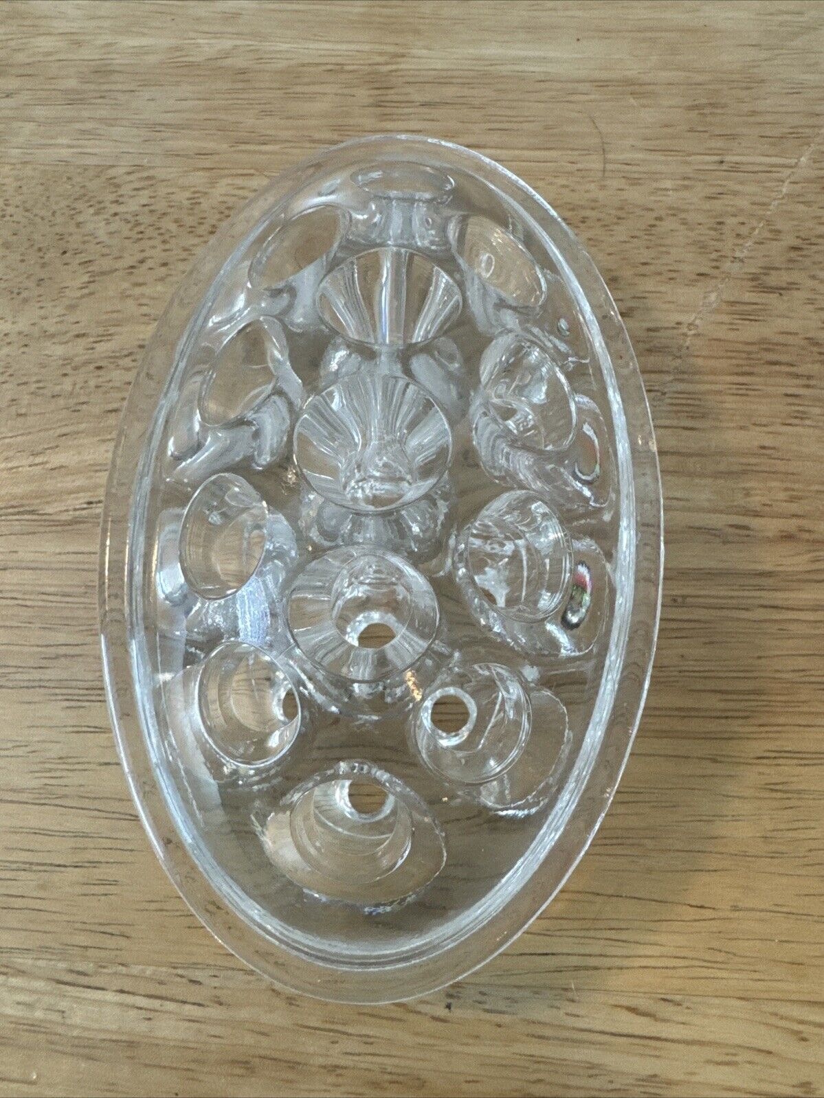 VTG Glass Flower Frog Clear 13 Hole 5 1/2” - Unique Oval Shape - 2 1/2\
