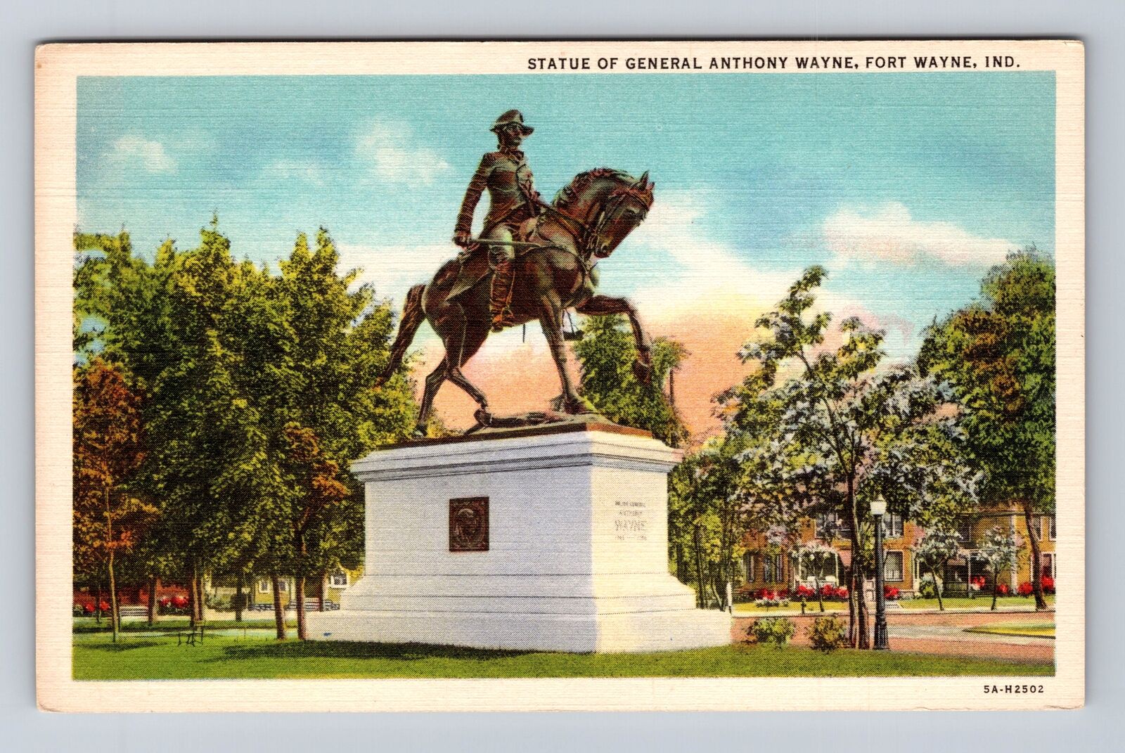 Fort Wayne IN-Indiana, Statue General Anthony Wayne, Antique Vintage Postcard