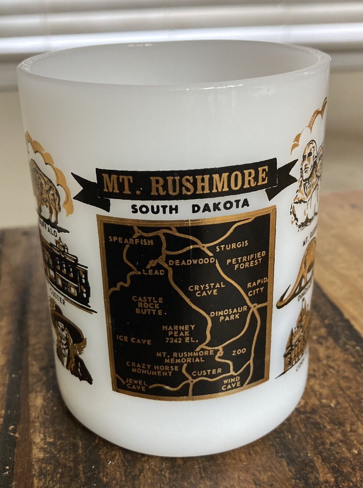 Vintage Federal Glass Mt. Rushmore South Dakota Mug Milk D Handle -Not Fire King