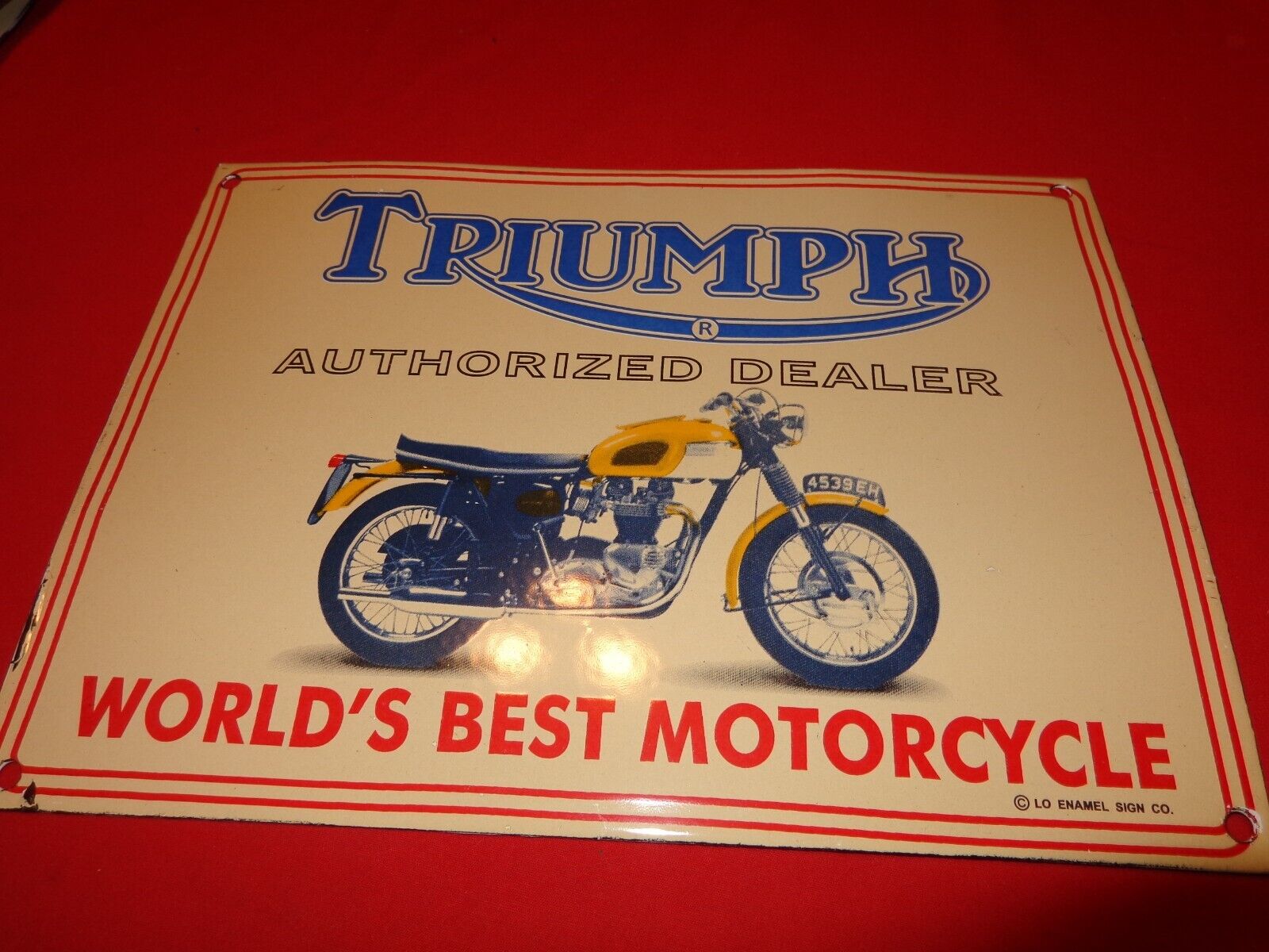 10 x 14in TRIUMPH HEAVY METAL PORCELAIN SIGN AS IS ESTATE LIQUIDATION PRICE #817
