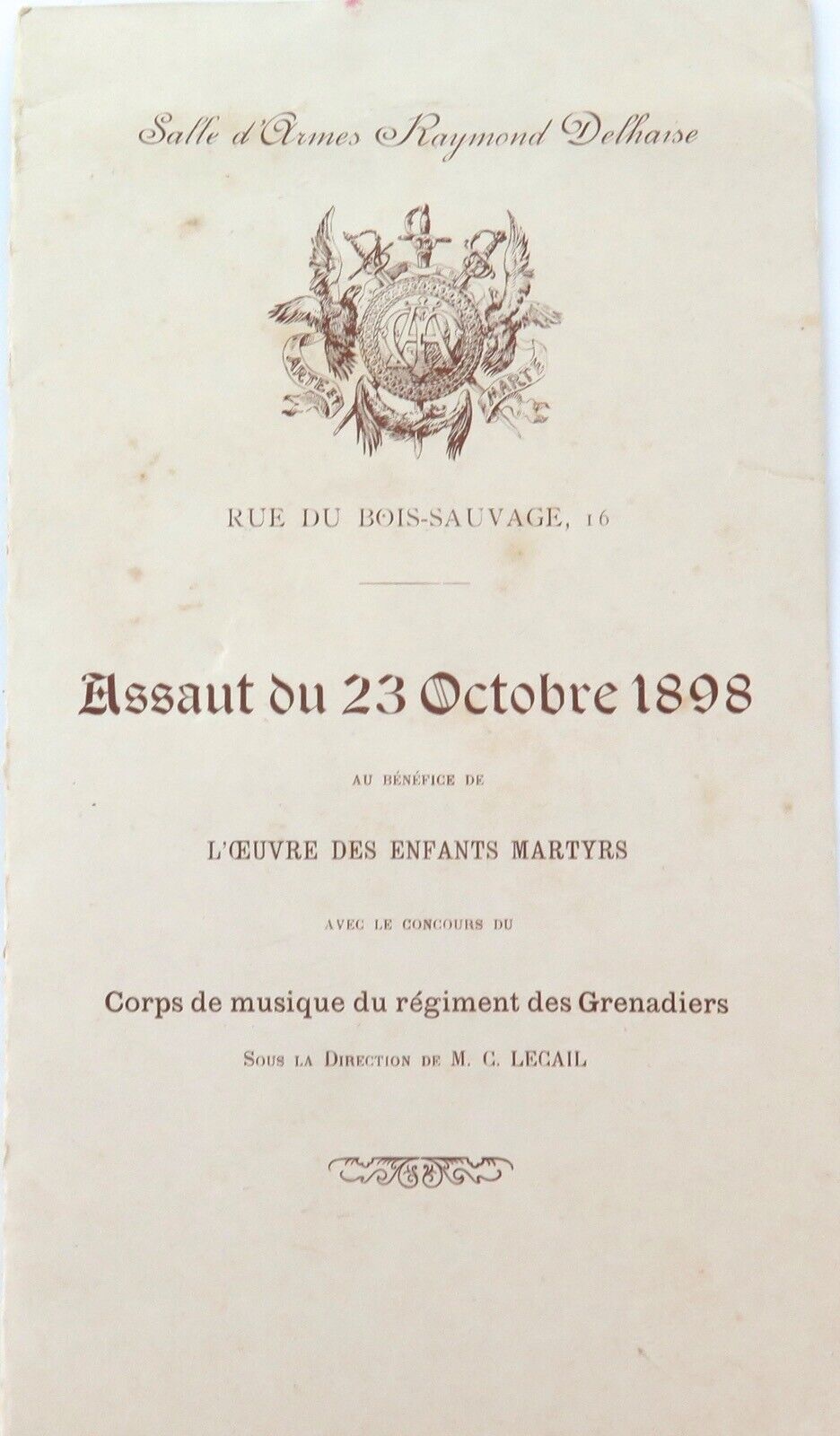 c1900 Rare Brussels, Belgium Theatre Programme. “Assaut du 23 Octobre 1898\
