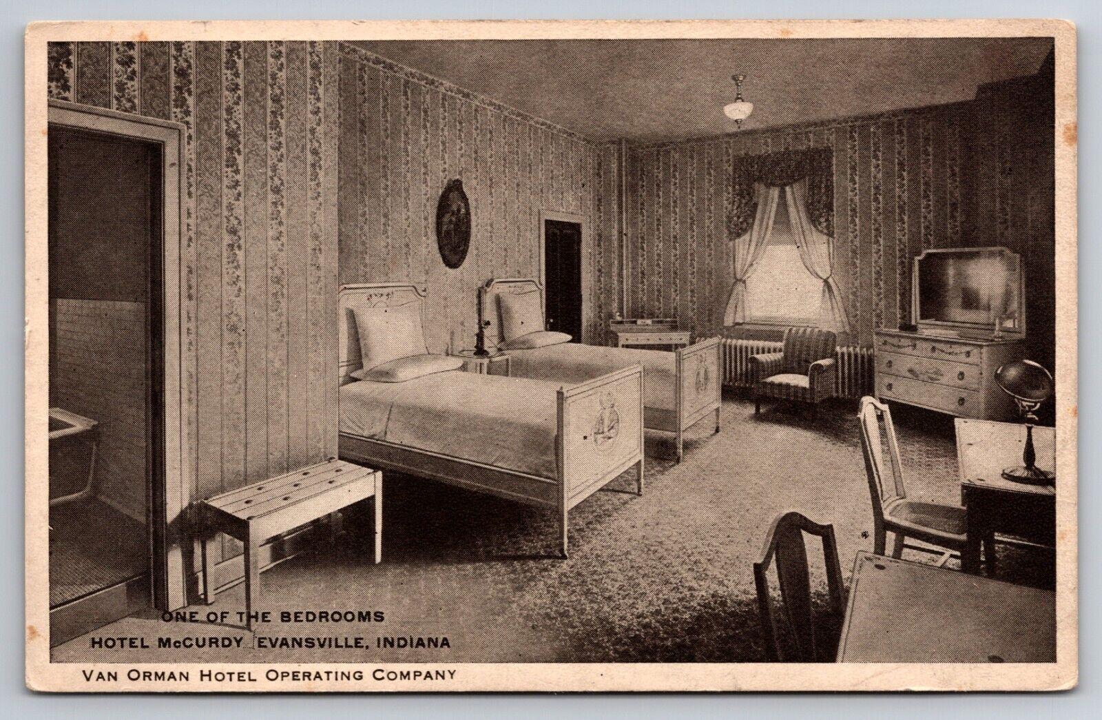 One of the Bedrooms Hotel McCurdy Evansville Indiana IN c1910 Postcard