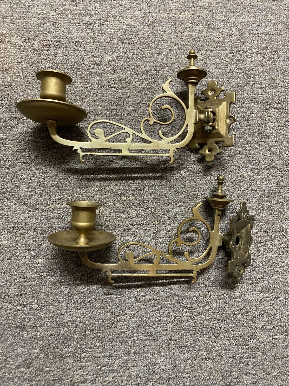 Antique brass candle sconce pair