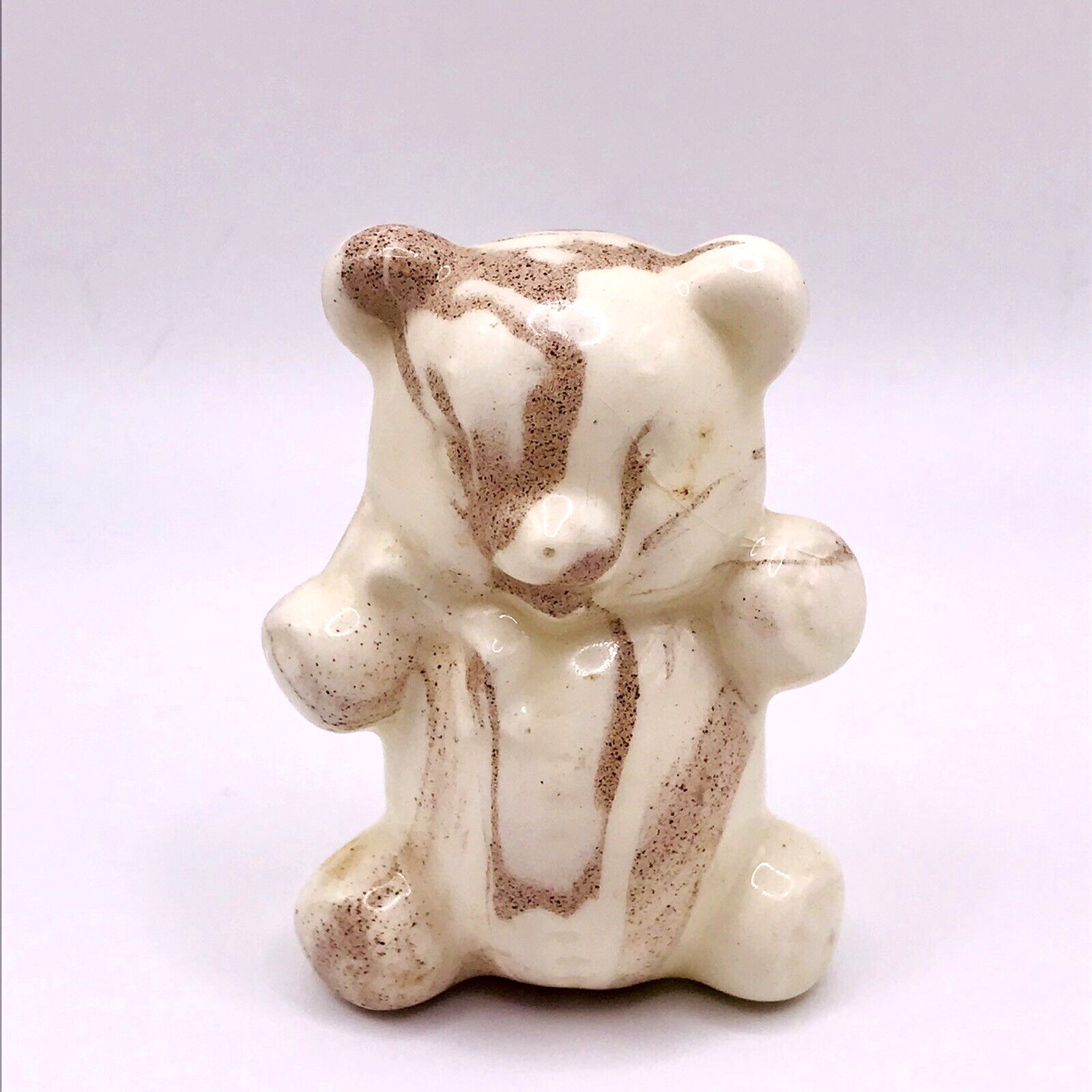 St. Helen's Ash Ware White Teddy Bear with Bow Ceramic Figurine 2 1/2