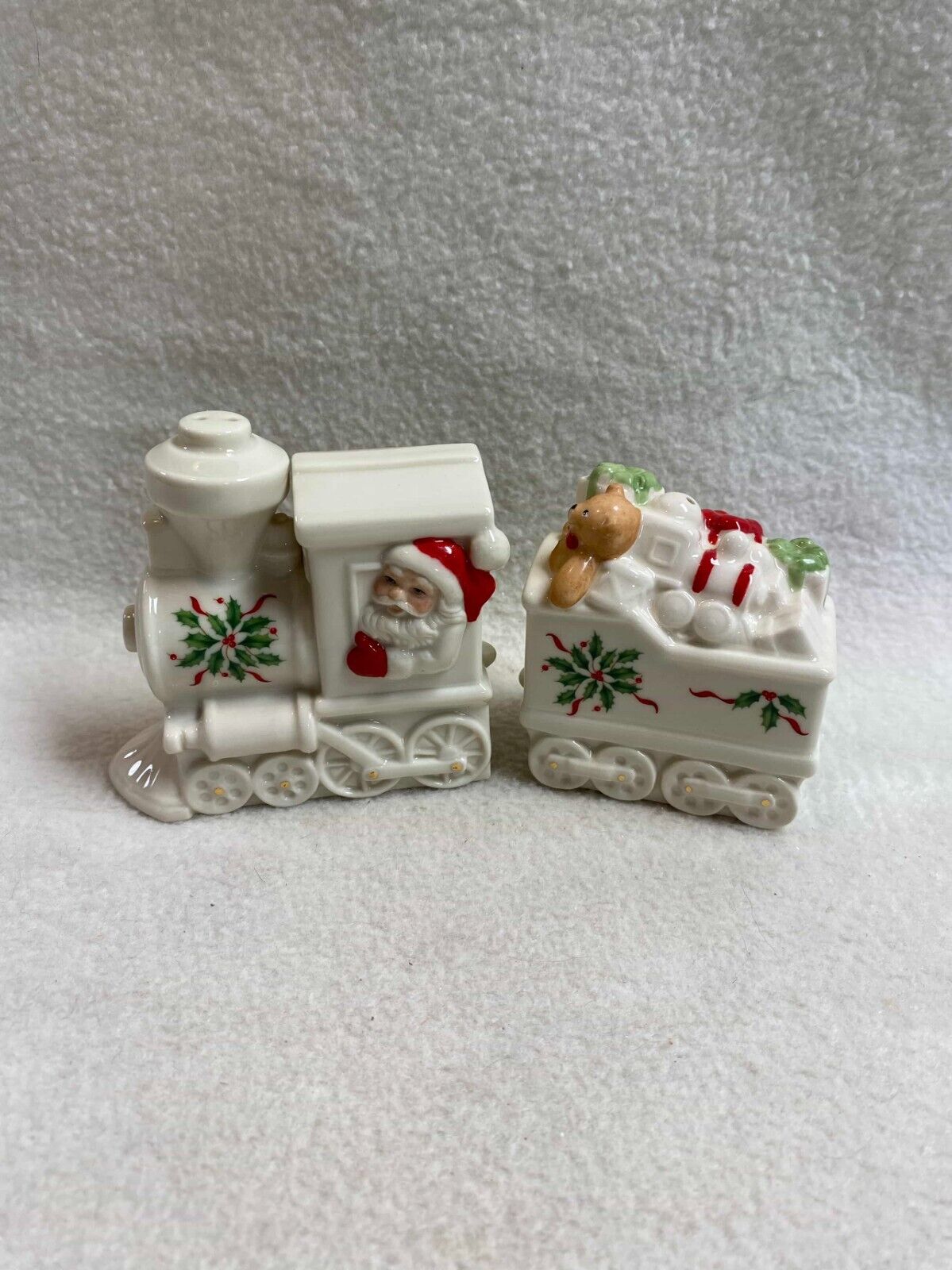 Salt and Pepper Shakers - Lenox Holiday - Santa Train