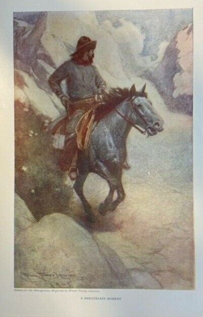 1907 Vintage Magazine Illustration Frank Tenney Johnson Cowboy On Horseback