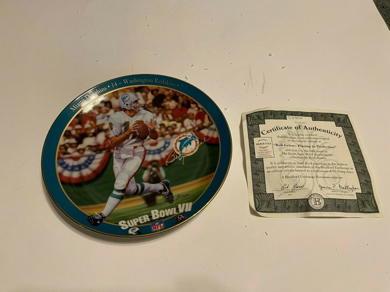 Bob Griese: Playing to Perfection by Rick Brown Collector Plate, Super Bowl 1995