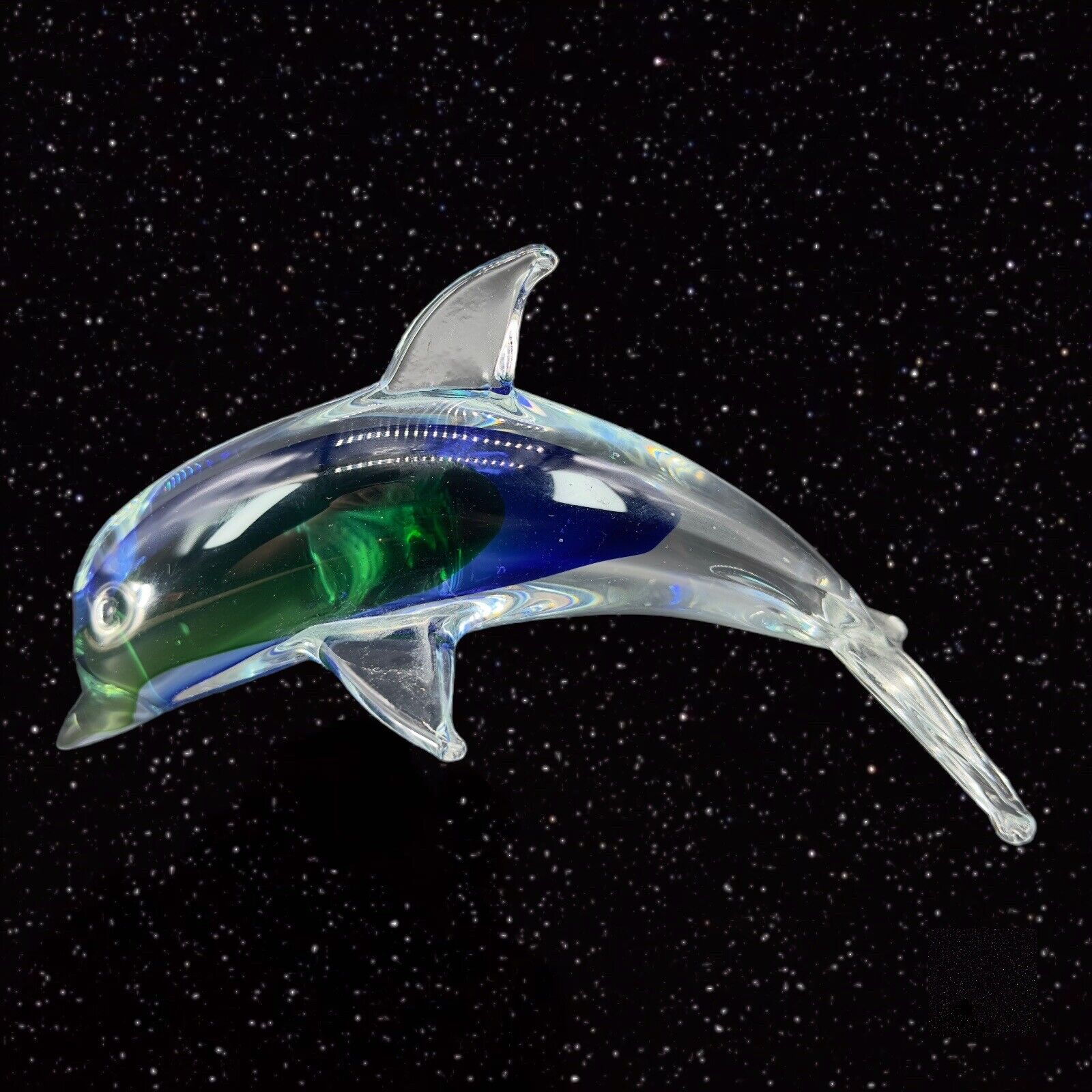 Vintage Art Glass Dolphin Figurine Paperweight Multicolor Glass Sea Animal 6\